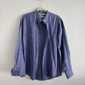 Yves Saint Laurent Vintage Blue Striped Low Collar Men's Button Down
